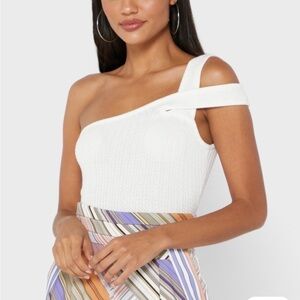 Finders Keepers One Shoulder Top White/ cream tank